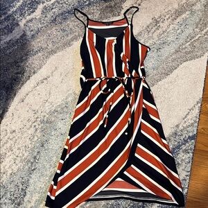 Spaghetti Strap Striped Wrap Dress with tie.